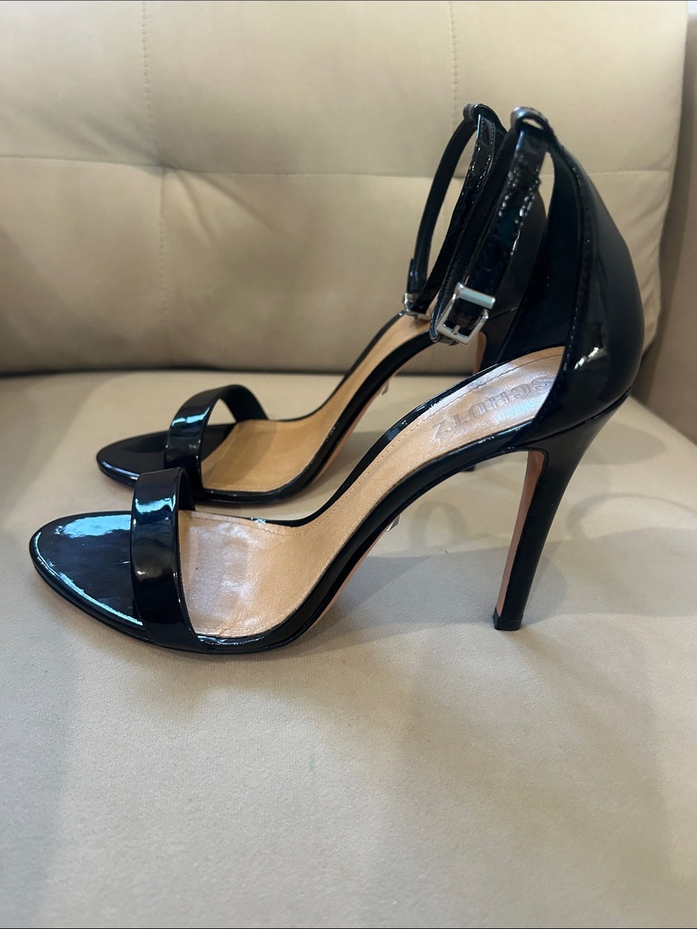 Elegant Black Patent Ankle-Strap High Heel Sandals